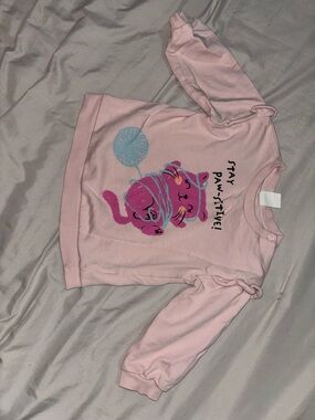H&M Pink Kids Top with Playful Cat and Yarn Graphic and varsity sweater HM dress